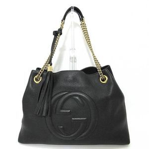 Interlocking Calf Leather Chain Black GG Soho Bag Tote Bag Semi-Shoulder Bag